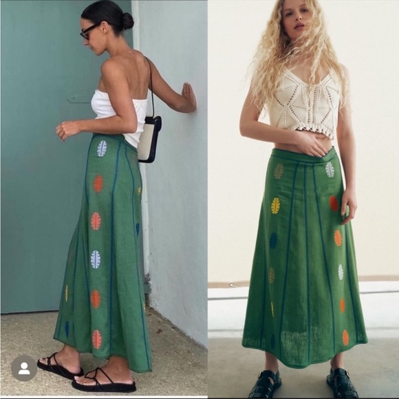 Zara Green Skirt with Multicolor Accents - Picture 3 of 15